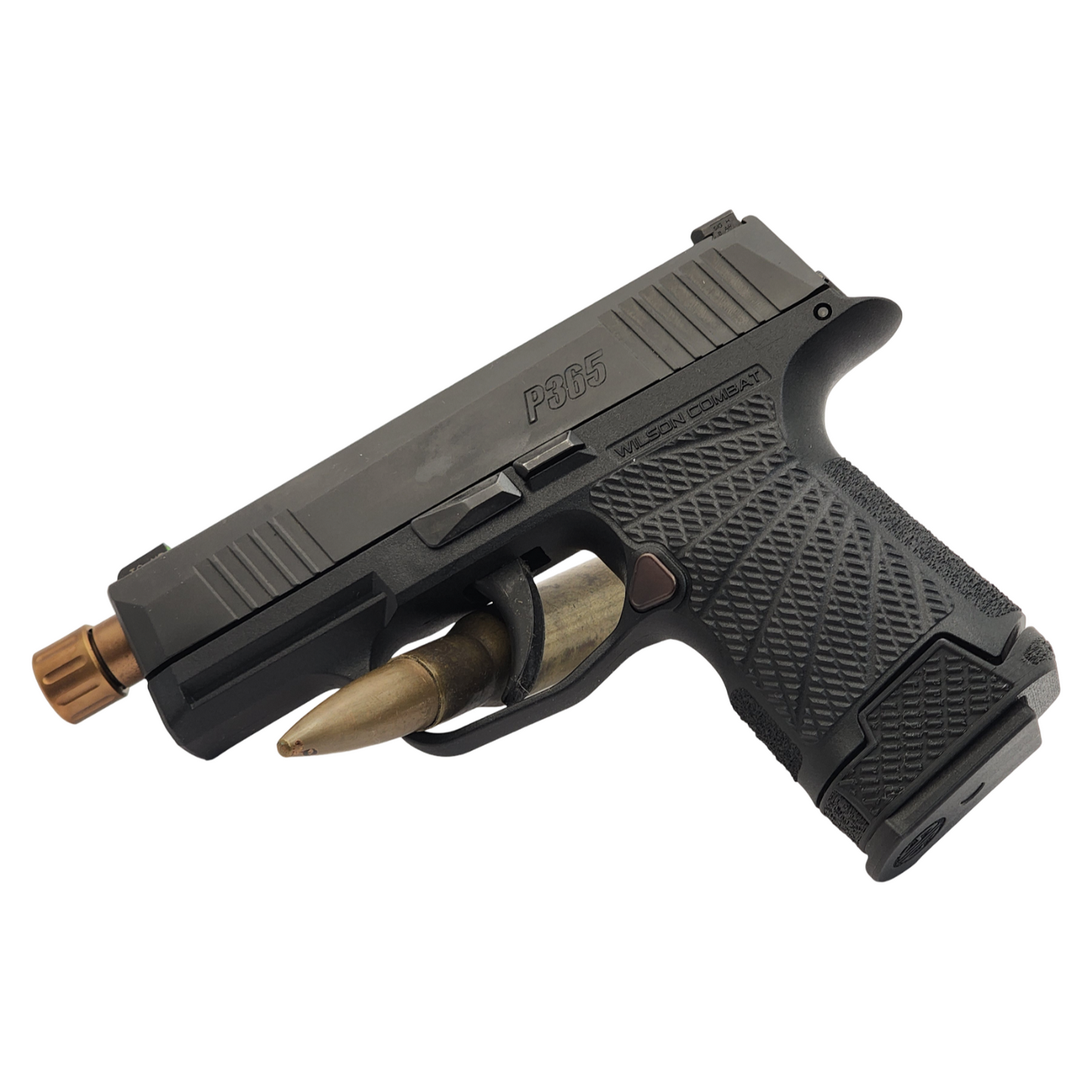 The P365 is a fantastic micro-9mm that changed the face of the fiearms world. The Wilson Combat magazine adapters let you use that standard P365 frame with 12 round magazines to get more bang for your buck.