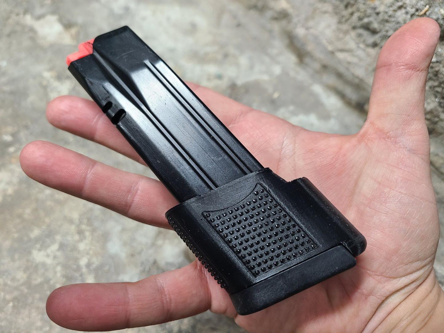 CZ P10s Magazine Sleeve. Used to adapt the CZ P10F 19 round magazines to the subcompact frame.