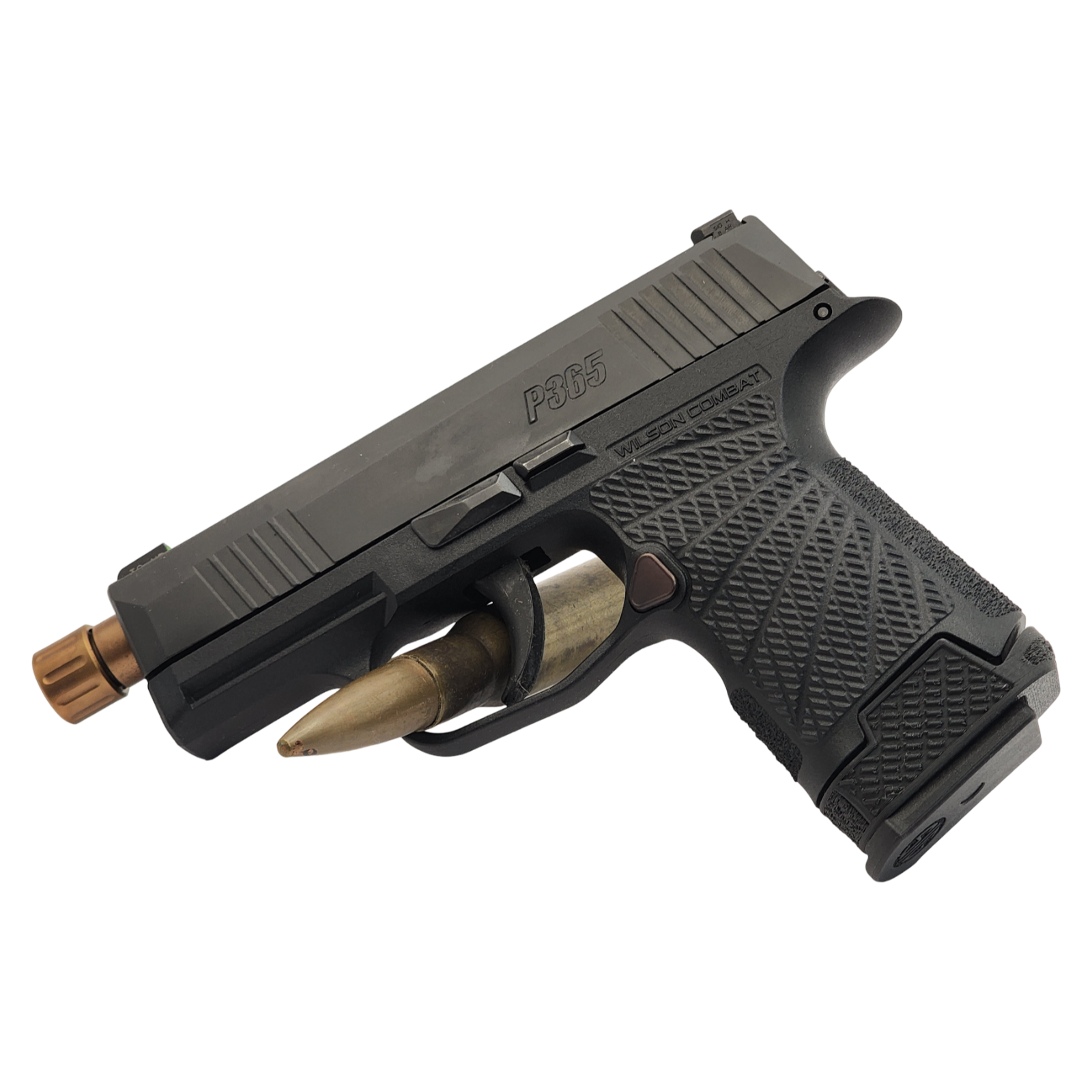 The P365 is a fantastic micro-9mm that changed the face of the fiearms world.  The Wilson Combat magazine adapters let you use that standard P365 frame with 12 round magazines to get more bang for your buck. 